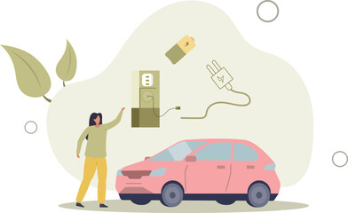 responsible man drives an electric car. nature conservation concept.flat vector illustration