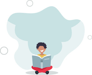 Boy reading a book.school and knowledge concept.flat vector illustration