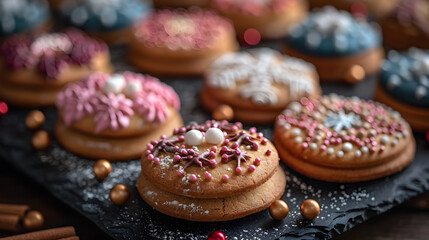 Colorful Cookies on a Decorated Table with Frosting and Sprinkles