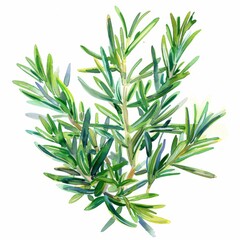 Fototapeta premium Watercolor clipart of fresh rosemary sprigs, vivid green, on a white background