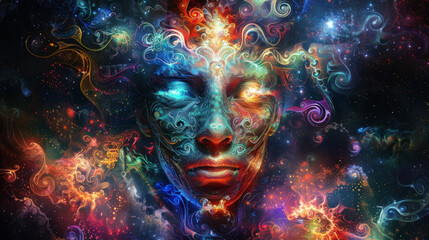 Psychedelic goddess, vision in hallucinatory state - obrazy, fototapety, plakaty