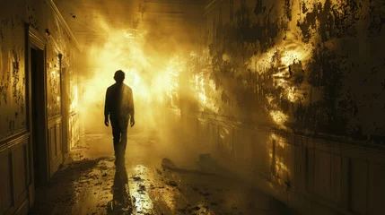 Fotobehang Silhouette of a man in corridor - nightmare, bad dream concept © Kondor83
