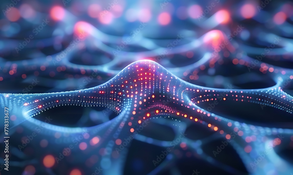 Poster Exploring Quantum Computing's Cyber Network, Artificial Neurons, Global Data Links, Connected Particles