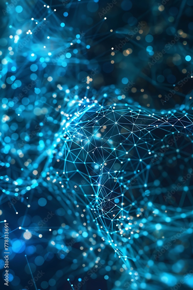Poster Exploring Quantum Computing's Cyber Network, Artificial Neurons, Global Data Links, Connected Particles