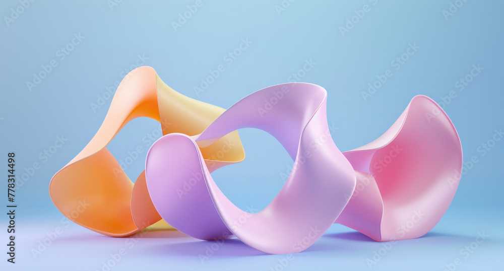 Poster vibrant and dynamic abstract sculpture standing out against a bright blue background in 3d rendering