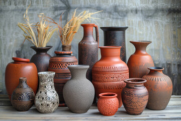 Fototapeta na wymiar Handmade terracotta vases of thailand