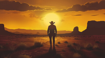 Fototapeta na wymiar Lone Cowboy Journey cartoon