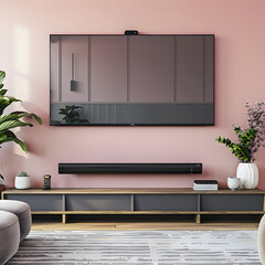 An Aesthetic Living Space Showcasing the Setup of a Modern Soundbar and Its Easy-to-follow Instructions