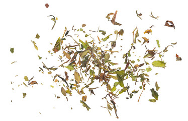 White Pai Mu Tan dried tea leavesin isolated on white, top view
