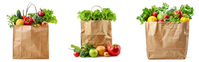 Paper bag with vegetables and fruits