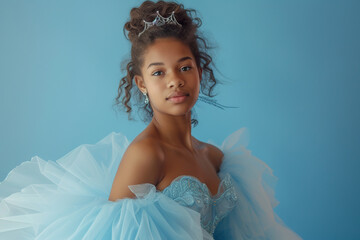 Teenage African American Beauty Queen Wearing Tiara, studio background