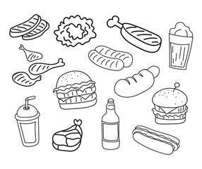 Set of hand drawn fast food illustrations. Vector illustration.