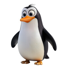 A cartoon penguin with a big smile on its face. The penguin is standing on two legs and has an orange beak Generative AI