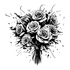 Beautiful monochrome, black and white bouquet of isolated flowers. for greeting cards and invitations for weddings, birthdays, Valentine's Day, Mother's Day and other seasonal holiday illustrations