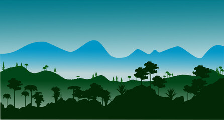 Tropical forest mountain landscape fit for background backdrop. Mountain vector design with blue background. Modern vector design.