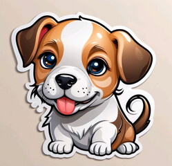 Pegatina diseño 3d retrato perrito marrón y blanco