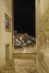 Night view the street in Matera old town, Sassi di Matera, Basilicata region, Italy - 778319010