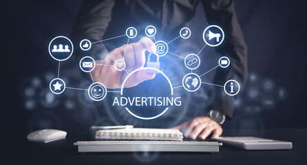 Concept of Advertising. Marketing. Business. Technology