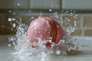Pink Ball Floating in Water on Table