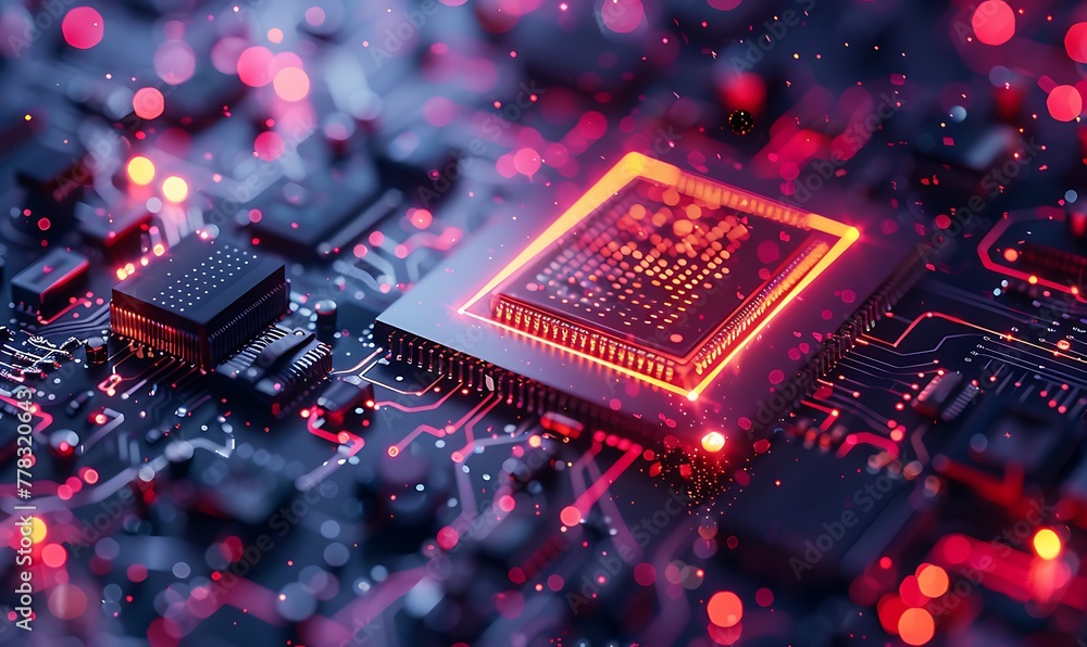 Poster Quantum Computing, Futuristic System Integrating Processor, Circuitry & Artificial Neurons for Global Data Connectivity