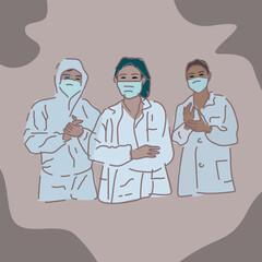 Fototapeta premium Three doctor hand drawn illustration design 