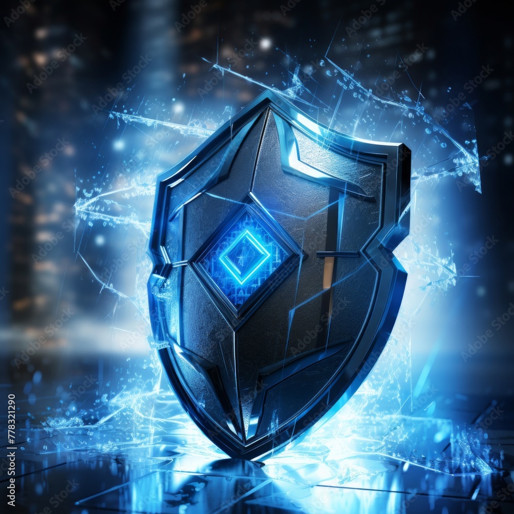 Poster a shield that protects digital data and information security from online threats in computer cybersp