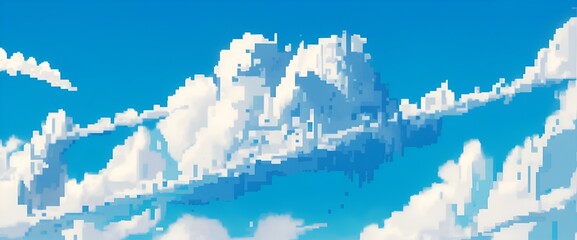 ドット絵の青い空と白い雲 - obrazy, fototapety, plakaty