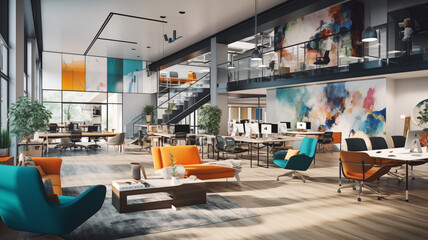 Vibrant Open-Plan Office with Creative and Collaborative Space