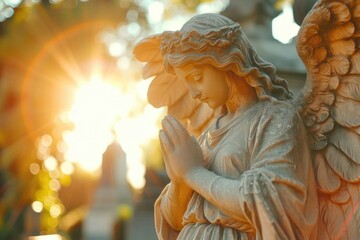 New Light of Hope: Angelic Figure in Golden Cemetery