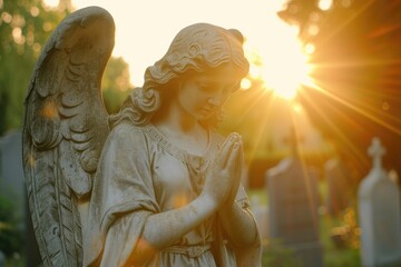 Harvest of Tranquility: Angel Statue in Sunny Graveyard