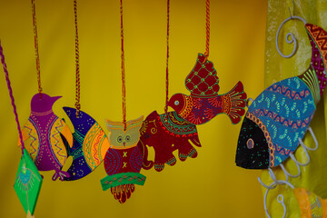 Interior decoration, Handmade colorful hanging gift items for decoration display at shop.