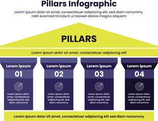 Four pillars Infographic design.infographic 4 point template with strong pillar building on center for slide presentation