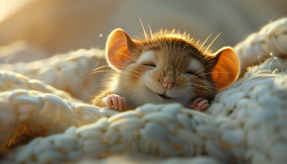 Recreation of a nice mouse sleeping peacefully in her bed	