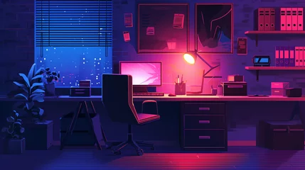Rolgordijnen Nighttime Office Glow flat style © Анастасия Птицова