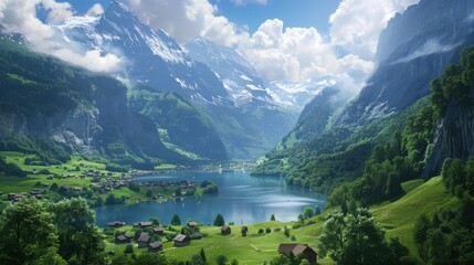 Fototapeta na wymiar photograph of Summer Switzerland realistic --ar 16:9 Job ID: 2f21bfe3-dc41-418a-ac9f-5c4c3a1b5446