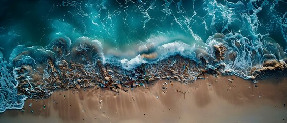 Ocean's Lament: Technology's Tide of Trash. Concept Environmental Issues, Ocean Pollution, Technology Impact, Waste Management, Conservation Efforts - obrazy, fototapety, plakaty