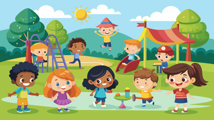 Obraz na płótnie Canvas kids-playing-on-park-playground-cartoon-vector--ch