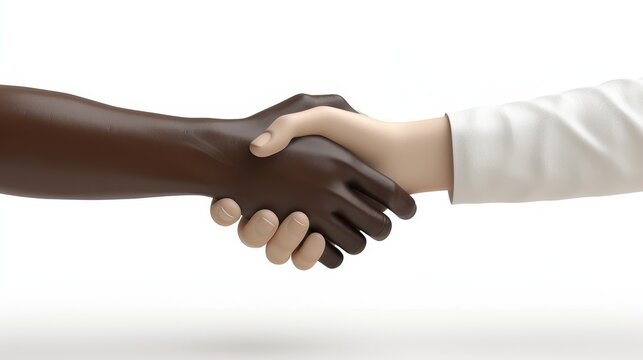 The handshake icon depicts an African American hand and a white cartoon character's hand with an international relation concept. The business clip art is isolated on a white background. The market
