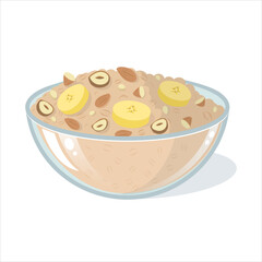 oatmeal with banana and nuts on transparent background