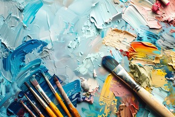Close-up of thick paint and brushstrokes on canvas - 778325247