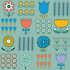 Flowers in Scandinavian style. Summer motive. Vector seamless pattern.Can be used in textile industry, paper, background, scrapbooking. - 778326279