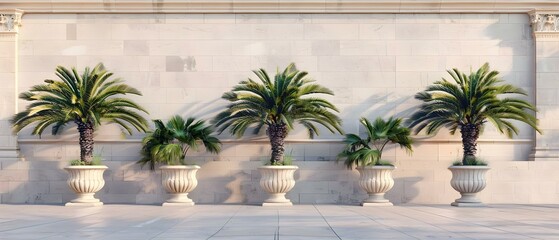Palm Harmony: Urban Oasis in Stone Vessels. Concept Outdoor Photoshoot, Urban Oasis, Stone Vessels, Palm Trees, Tropical Decor