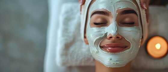 Relaxing Facial Mask Treatment in Serene Spa. Concept Spa Retreat, Facial Rejuvenation, Relaxation Therapy, Skincare Ritual, Tranquil Atmosphere