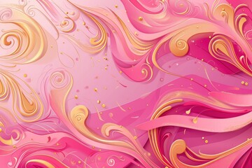 Fototapeta na wymiar Golden Touch: Intricate Swirls on Pink Abstract Canvas