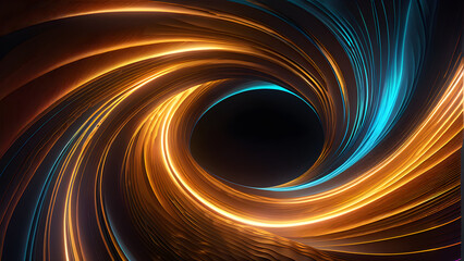 Enchanting Brown Neon Swirls on Black Background: Captivating Patterns(Generative AI)