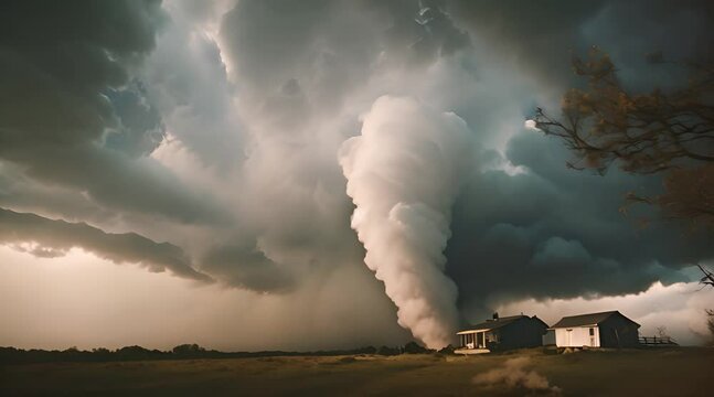 A Powerful Tornado Illuminated by Dramatic Lightning