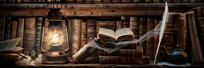 Old World Charm: A Glimpse Into An Ancient Dusty Library - obrazy, fototapety, plakaty