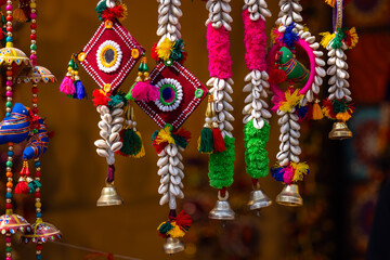 Interior decoration, Handmade colorful hanging gift items for decoration display at shop.