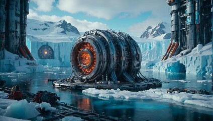 fusion reactor in the Antarctic ice plain - obrazy, fototapety, plakaty