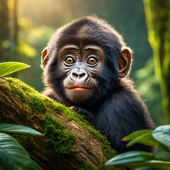 Bebé gorila en la selva